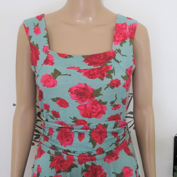 Effie's Heart Blue & Red Rose Swing Dress M - Picture 3 of 5
